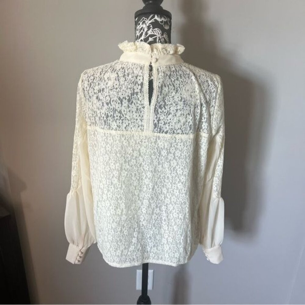 Tuckernuck Lace Blouse Floral Top Shirt Ivory Long Sleeve Large - Picture 6 of 7